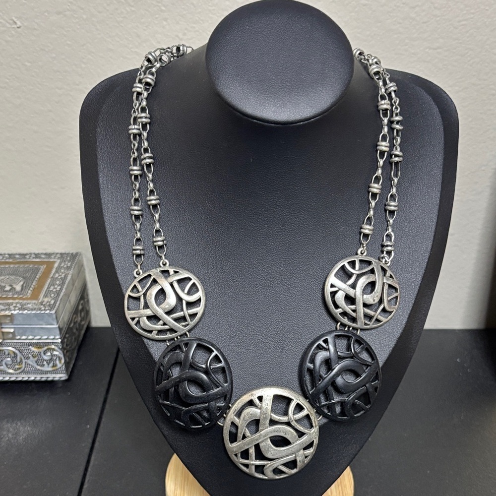 Dana Buchman Bold Statement Two Tone Abstract Mosaic Design Necklace
